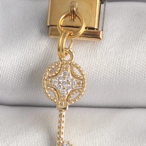316L Çelik Gold Renk Sallantı Zirkon Taşlı Anahtar Model Nomination Charm