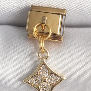 316L Çelik Gold Renk Sallantı Zirkon Taşlı Çiçek İşlemeli Nomination Charm