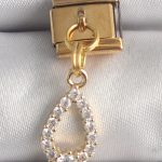 316L Çelik Gold Renk Sallantı Zirkon Taşlı Damla Model Nomination Charm