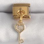 316L Çelik Gold Renk Sallantı Zirkon Taşlı Kalpli Anahtar Model Nomination Charm