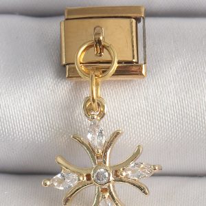 316L Çelik Gold Renk Sallantı Zirkon Taşlı Kar Tanesi Model Nomination Charm