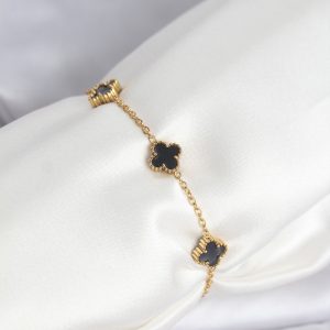 316L Çelik Gold Renk Siyah Baby Boy Yonca Bileklik