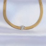 316L Çelik Gold Renk Tek Zirkon Taşlı İtalyan Zincir Kolye