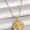 316L Çelik Gold Renk Topçuk Zincir Yılan İşlemeli Zirkon Taş Detaylı Madalyon Model Kadın Kolye