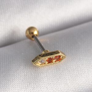 316L Çelik Gold Renk Turuncu Zirkon Taşlı Tragus Piercing