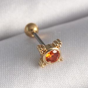 316L Çelik Gold Renk Turuncu Zirkon Taşlı Tragus Piercing