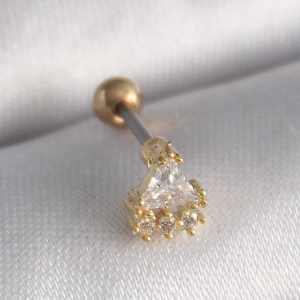 316L Çelik Gold Renk Üçgen Zirkon Taşlı Tragus Piercing