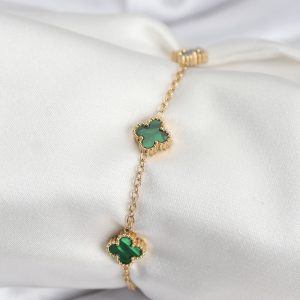 316L Çelik Gold Renk Yeşil Baby Boy Yonca Kadın Bileklik