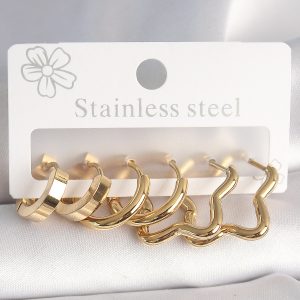 316L Çelik Gold Renk Yıldız Halka Model Kadın Küpe Seti