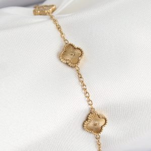 316L Çelik Gold Renk Yonca Kadın Bileklik