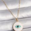 316L Çelik Gold Renk Zincir Beyaz Mineli Turkuaz Göz İşleme Model Kadın Kolye