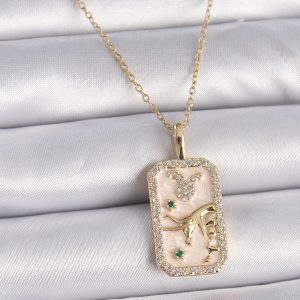 316L Çelik Gold Renk Zincir Boğa Burcu Zirkon Taşlı Kadın Kolye