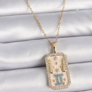 316L Çelik Gold Renk Zincir İkizler Burcu Zirkon Taşlı Kadın Kolye