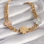 316L Çelik Gold Renk Zincir Model 3'lü Renkli Çiçek Figür Kadın Bileklik