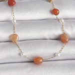 316L Çelik Gold Renk Zincir Turuncu Doğaltaş Model İnci Detay Kadın Bileklik