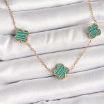 316L Çelik Gold Renk Zincir Yeşil Yonca Model Kadın Kolye