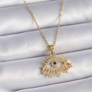 316L Çelik Gold Renk Zincir Zirkon Taşlı Göz Figür Kadın Kolye