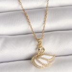 316L Çelik Gold Renk Zincir Zirkon Taşlı Kuğu Model Kadın Kolye