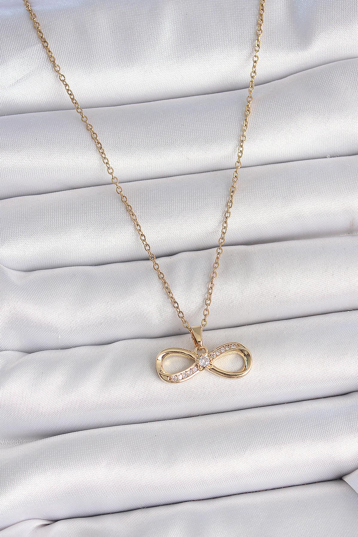 316L Çelik Gold Renk Zincir Zirkon Taşlı Sonsuzluk Model Kadın Kolye