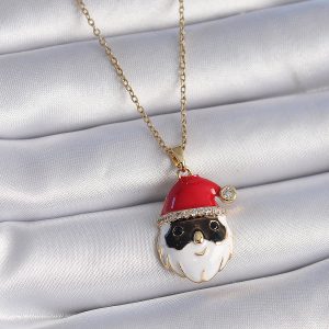 316L Çelik Gold Renk Zincir Zirkon Taşlı Yılbaşı Temalı Noel Baba Figür Kadın Kolye