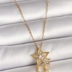 316L Çelik Gold Renk Zincir Zirkon Taşlı Yıldız Model Sallanı Ay Yıldız Detay Kadın Kolye