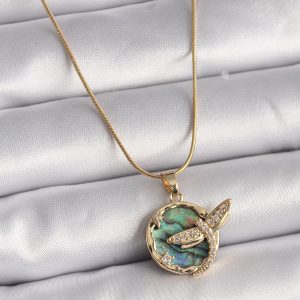 316L Çelik Gold Renk Zincir Zirkon Taşlı Yusufçuk Model Kadın Kolye