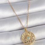 316L Çelik Gold Renk Zincr Mavi Taşlı Lotus Model Kadın Kolye