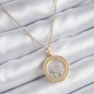 316L Çelik Gold Renk Zirkon Taş Detay Ay Yıldız Fanus Model Kadın Kolye