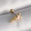 316L Çelik Gold Renk Zirkon Taş Detay Pembe Kalp İşleme Tragus Piercing