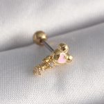 316L Çelik Gold Renk Zirkon Taş Detay Pembe Kalp İşleme Tragus Piercing
