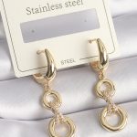 316L Çelik Gold Renk Zirkon Taş Detaylı Sallantı Model Kadın Küpe