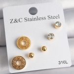 316L Çelik Gold Renk Zirkon Taşı Labirent Model Kadın Küpe Seti