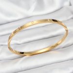 316L Çelik Gold Renk Zirkon Taşlı 65 mm İnce Kadın Kelepçe Bileklik