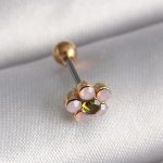 316L Çelik Gold Renk Zirkon Taşlı Çiçek Tragus Piercing