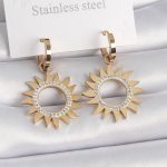 316L Çelik Gold Renk Zirkon Taşlı Güneş Model Kadın Küpe