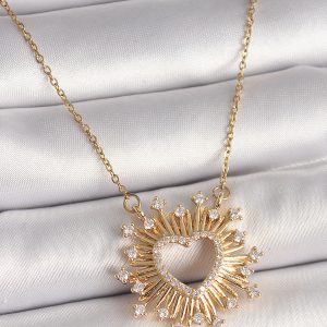 316L Çelik Gold Renk Zirkon Taşlı Kalp Model Kadın Kolye