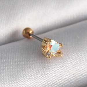 316L Çelik Gold Renk Zirkon Taşlı Kalp Tragus Piercing