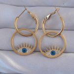 316L Çelik Gold Renk Zirkon Taşlı Mavi Göz Tasarımlı Halka Küpe