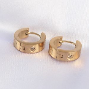 316L Çelik Gold Renk Zirkon Taşlı Minimal Model Halka Küpe