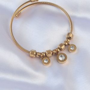 316L Çelik Gold Renk Zirkon Taşlı Model Charm Bileklik