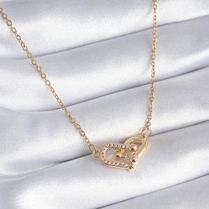 316L Çelik Gold Renk Zirkon Taşlı Model Kadın Kolye