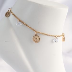 316L Çelik Gold Renk Zirkon Taşlı Yıldızlı Halhal