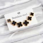 316L Çelik Gold Siyah Renk 3 Boy Yonca Küpe Seti