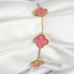 316L Çelik Gold Zincir Pembe Yonca Renk Bileklik