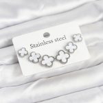 316L Çelik Gümüş Beyaz Renk 3 Boy Yonca Küpe Seti