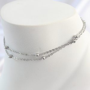 316L Çelik Gümüş Renk 2'Li Topçuk Detay Zincir Model Kadın Halhal