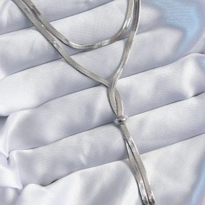 316L Çelik Gümüş Renk 2'li İtalyan Zincir Asansör Model Kadın Kolye