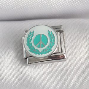 316L Çelik Gümüş Renk Beyaz Mavi Barış İşareti İşlemeli Nomination Charm