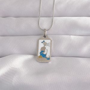316L Çelik Gümüş Renk Beyaz Mineli Kız Figür Tarot Kolye