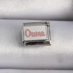 316L Çelik Gümüş Renk Beyaz Pembe Ouma İşlemeli Nomination Charm